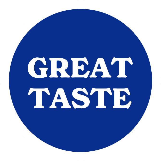 A blue circular logo with a white border featuring the words "GREAT TASTE" in bold white capital letters at the center, similar to what you’d find on a Tranquini Variety Pack.