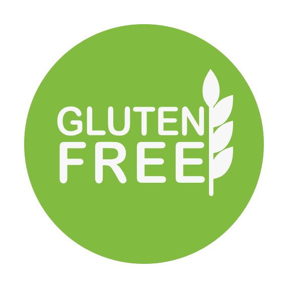 A green circular badge with the words "Gluten Free" in white capital letters promotes wellness and self-care. A white wheat stalk with several leaves is located on the right side of the text, all enclosed by a white outer circle.